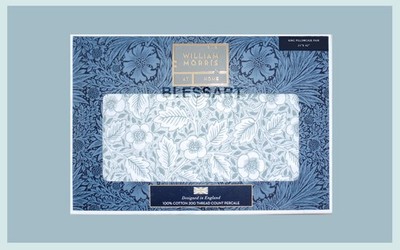 2 KING William Morris Co Christchurch Blue Floral Leaves White Pillowcase Cotton