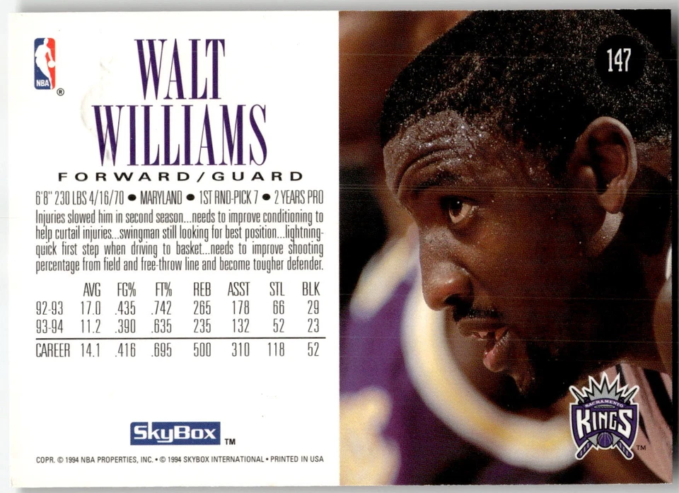 1994-95 SkyBox Premium #147 Walt Williams - Image 2 of 2