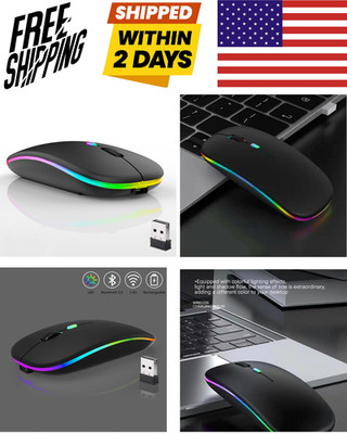 Guiheng Wireless Bluetooth Mouse,LED Dual Mode Rechargeable Silent Slim black