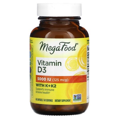 2 X MegaFood, Vitamin D3, 125 mcg (5,000 IU), 60 Capsules-Worldwide