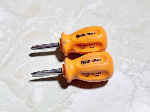 BETA Stubby Mini Short Phillips Screwdriver, Set of 2, Orange,Italy Rare
