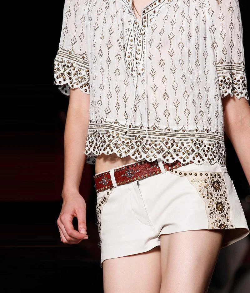 Pantalones Cortos Isabel Marant Marfil Devin Embellecidos Cuero Elástico Talla 36 Foto 2 de 4