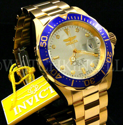 NEW Invicta Men 40mm Pro Diver Gold Dial 18K Gold Plated S.S Bracelet Watch - 第 1/9 張圖片