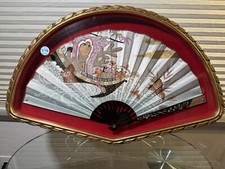 Antique Asian Mother of Pearl Hand Painted Silk Professionally Framed Hand Fan