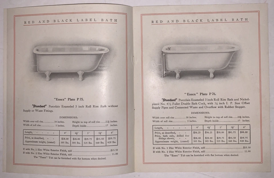 TRADE CATALOGUE, STANDARD SANITARY MFG CO, RED & BLACK LABEL BATHS, 1910, SCARCE - Image 3 of 4