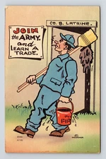 "Join the Army and Learn a Trade"- Military Humor Soldier- Linen Postcard