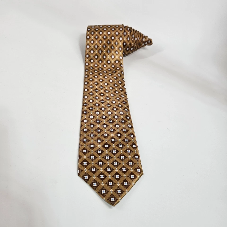 Corbata Dolcepunta Seda Marrón Azul Geométrica Cuadros Floral Satén Argyle Italia Nueva sin Etiquetas Foto 4 de 4