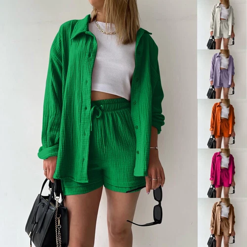 Sommer Damen Musselin Bluse Shirt und Shorts Kleidung Set Strand Outfit Zweiteiler - Bild 2 von 45