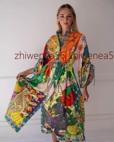 Nuevo Vestido 2025 Algodón Orgánico Estampado Cordón Encaje Cintura Alemais Lo último - Imagen 5 de 11