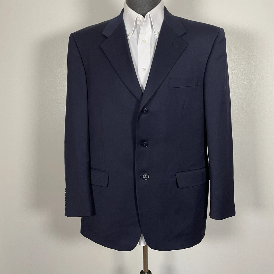 Abrigo deportivo J Ferrar para hombre 42R 44R azul marino mezcla de lana maciza tres botones Foto 2 de 4