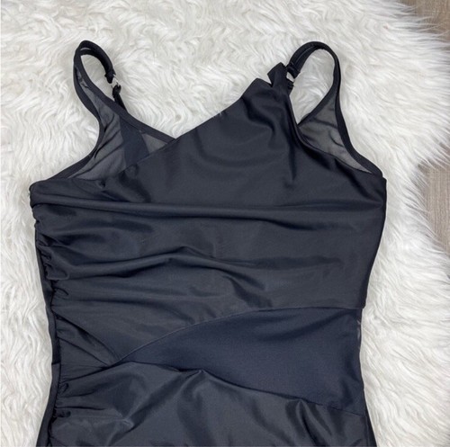 Miraclesuit Azura Sheer Mesh Panel Slimming Swimsuit Size 8 Black - Picture 3 of 10