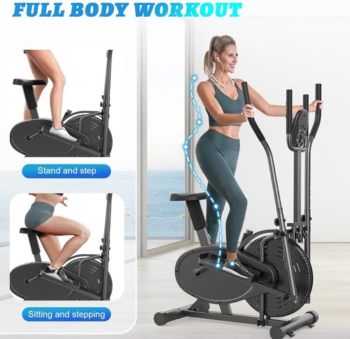 Elliptical Cross Trainer, 2 in 1 Cross Trainer Exercise Bike with Adjustable Sea - Picture 2 of 7