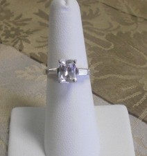 Sterling Silver Emerald Cut  Baguette Clear Gemstone Engagement Ring Size 6.25