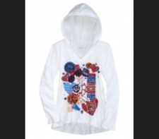 Justice Girls Red White Blue Long Sleeve Graphic Hope Love Cheer Top Hood Sz 12