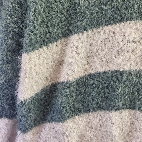 SO Sweater Womens 2XL XXL Green White Striped Fuzzy Soft Poly Pullover - Picture 4 of 14