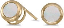 14k Yellow Gold Round Opal Bezel Stud Earrings