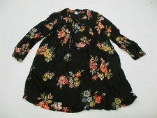 OLD NAVY Women's Size M Lace Up Black/Orange Floral Print Smock Dress 