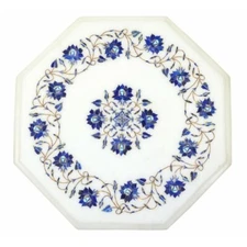 12" Marble Side Table Top semi precious stones inlay Handmade Home Decor