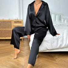 Luxury Women Oversized Silk Satin Sleepwear Sexy Pajamas Set Long Sleeves Pyjama