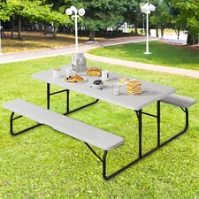4.5FT Outdoor Table Picnic All-Weather Seating for 4 Bench Resin White