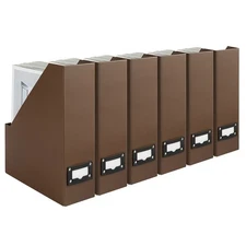 Organization with Set of 6 Foldable Brown Magazine File Holder with Brown Label