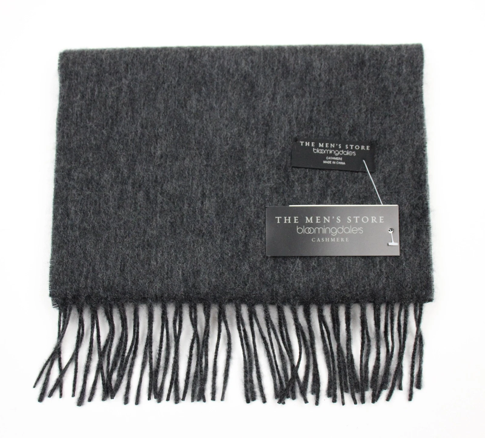 Men's Store Bloomingdale's Scarf Mens One Size Charcoal 100% Cashmere Fringe