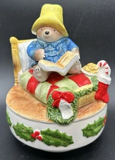 Vtg. 1980s Schmid Paddington Bear Ltd. Ed. Christmas Deck The Halls Music Box