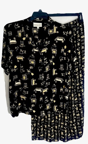 Vintage David Dart Shirt & Pant Set Black with Gold Design Art-to-Wear Women XL
