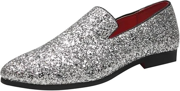 for love and lemons glitter dress Trendy Glitter Men's Fashion Design Black Shoes Slip-On Sliver Buckle –  DESIGN MENSWEAR main image 1