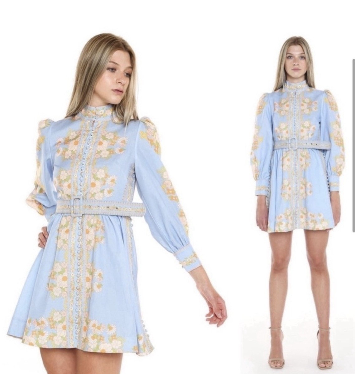 beulah london leila floral retro dress Beulah London x Tuckernuck Exclusive Leila blue floral belted dress Medium  Retro