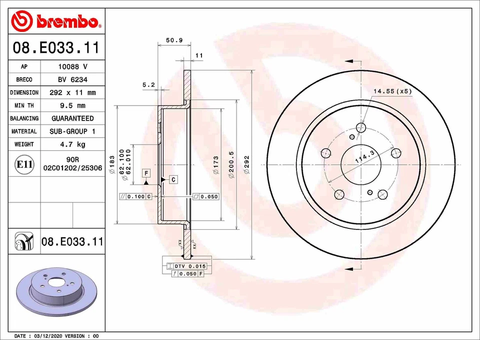 2x BRAKE DISC 08.E033.11 FOR TOYOTA M20A-FXS/3ZR-FAE 2.0L 2ZR-FXE 1.8L 4cyl C-HR - Image 2 of 4