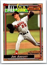 #406 Jim Abbott, California Angels - All-Star 1992 Topps Gold Winner base
