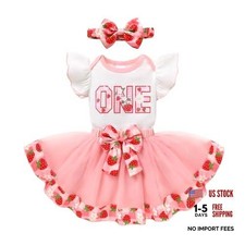 Baby Girls 1st Birthday Outfit ONE Romper Tulle 18-24 Months Strawberry One