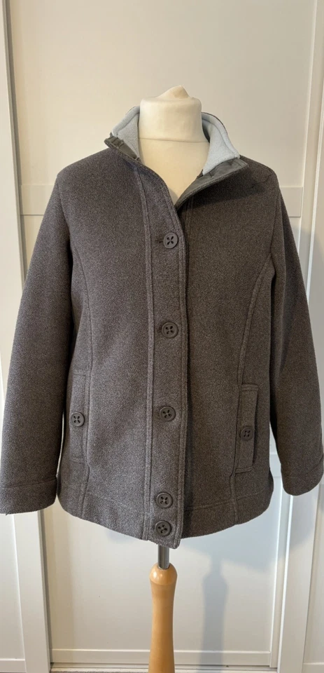 Marks & Spencer Grey Fleece Jacket size 18 Buttons Side Pockets Blue Warm VGC - Image 2 of 4
