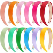 SIQUK 12 Pieces Satin Headbands 1 Inch Non-slip Headband Colorful DIY Hair He...