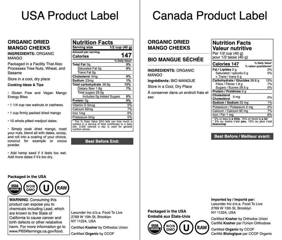 Bochechas de manga secas orgânicas — não transgênicas, kosher, cruas, veganas — por Food to Live - Imagem 4 de 4