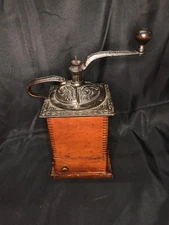 Antique Hand Crank Cast Iron Coffee Grinder Mill Dovetail Age Wood Manual Vtg