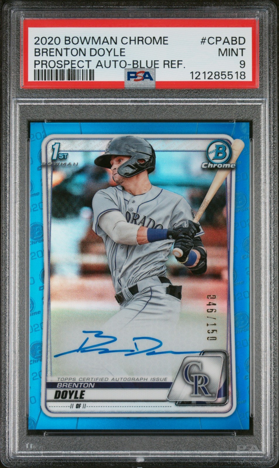2020 Bowman Chrome Brenton Doyle Blue Refractor 1st Prospect Auto #046/150 PSA 9