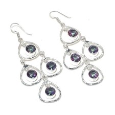 Mystic Topaz Gemstone Handmade 925 Sterling Silver Jewelry Earring Size 3.1"