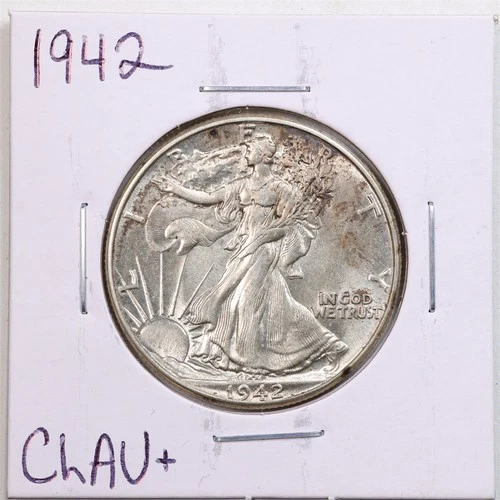 1942 50C Walking Liberty Half Dollar in Choice AU+ Condition #5887