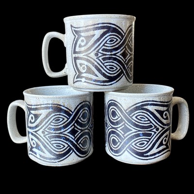 Vintage Dunoon Celtic Knot Mugs Traditional Scotland Design Ceramic Set of 3