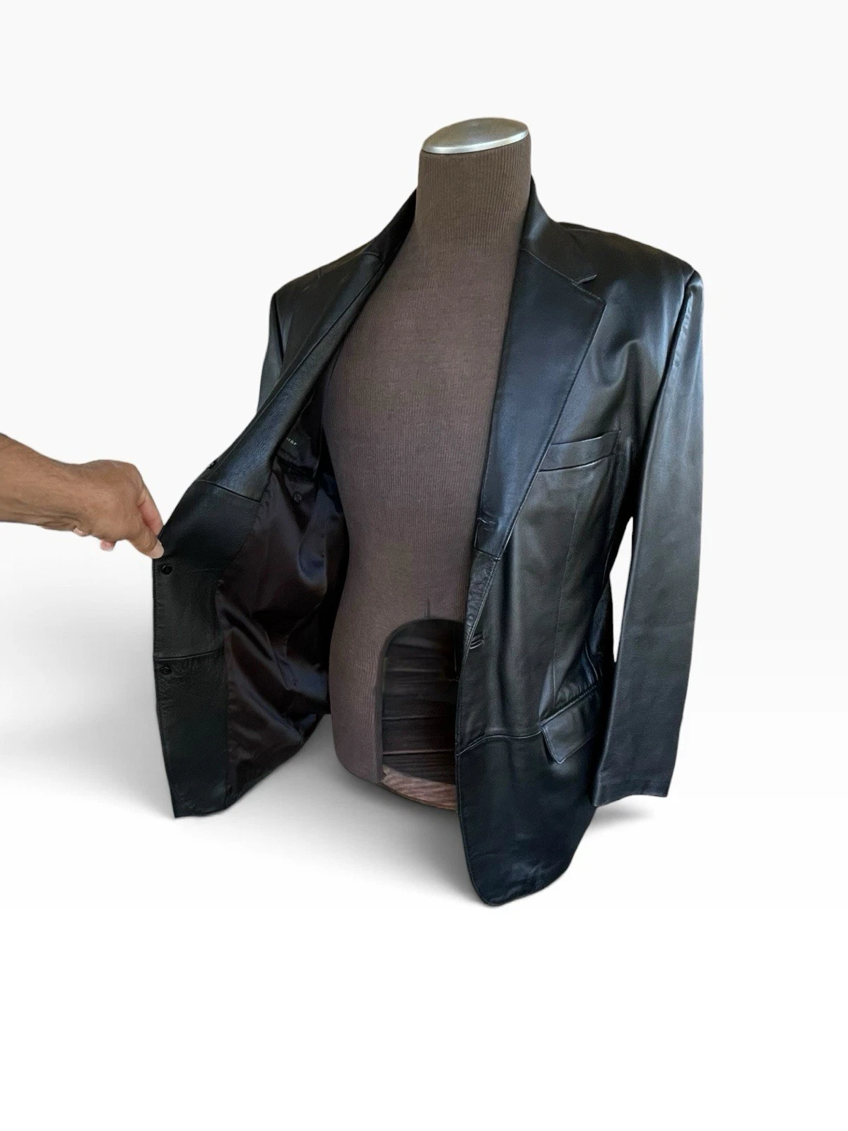 Vtg J. Ferrar Men's Black Genuine Leather Blazer Jacket Two-Button Coat Size M - product detail image 3