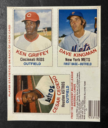 1977 Hostess L-SHAPED Panels 58/59/60 KEN GRIFFEY/DAVE KINGMAN/CESAR CEDENO - Picture 1 of 2