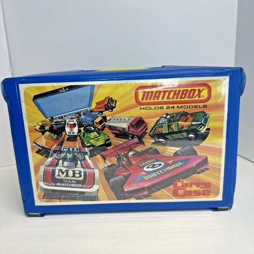 Vintage 1976 Matchbox Lesney 24 Car 1/64 Models Blue Storage Carry Case & Trays