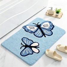 Butterfly Pattern Square Bath Mat Plush Soft Microfiber Bathroom Rug Absorben...