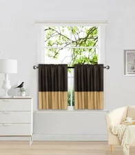 1 SET VERSATIL PATCHWORK 2-TONE SILKY WINDOW CURTAIN SEMISHEER PANEL 36"(ANY)