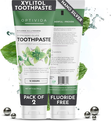 (2 Pack) Fluoride Free Colloidal Silver Infused Xylitol Toothpaste for Adults &