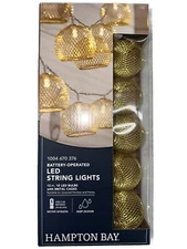 HAMPTON BAY Indoor 12' Battery Operated Metal 10-Light LED String Lights