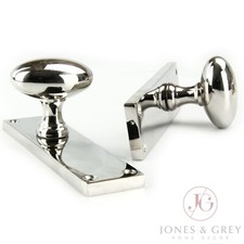ROUND DOOR KNOBS HANDLES OVAL NEW YORK ON LONG BACKPLATE POLISHED NICKEL CHROME