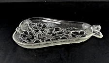 1960's Hazel Atlas Pear Shaped Floral Dogwood Embossed Glass Candy Relish Dish